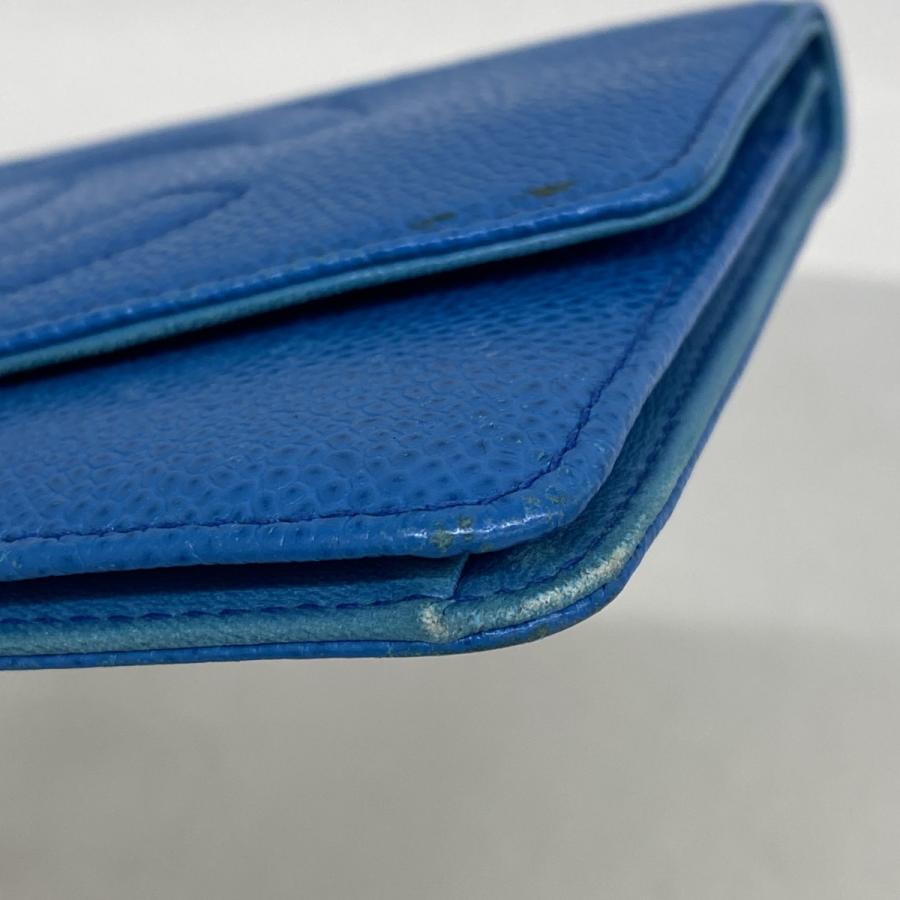 CHANEL 【5ma1004-h】シャネル 長財布 キャビアスキン ブルー ゴールド  