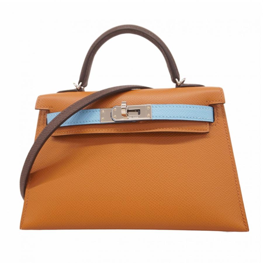 ★SALE【5mb1005-1-h-g】エルメス ハンドバッグ ミニケリー2 トリコロール ヴォーエプソン ゴールド セレスト/エベンヌ シルバー金具 K刻印 2wayバッグ【中古】レディース HERMES（エルメス） ☆SALE【5mb1005-1-h-g】エルメス ハンドバッグ