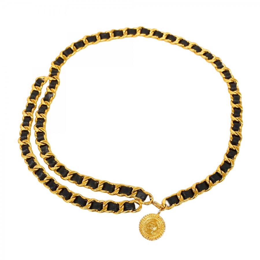 CHANEL 【5oc1397】シャネル ベルト チェーン ブラック ゴールド金具  