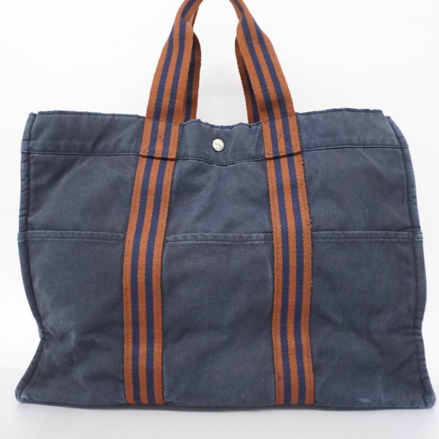 ★SALE【5od4351】エルメス トートバッグ フールトゥ キャンバス ネイビー シルバー金具【中古】メンズ レディース ユニセックス 5od4351】エルメス トートバッグ フールトゥ キャンバス ネイビー