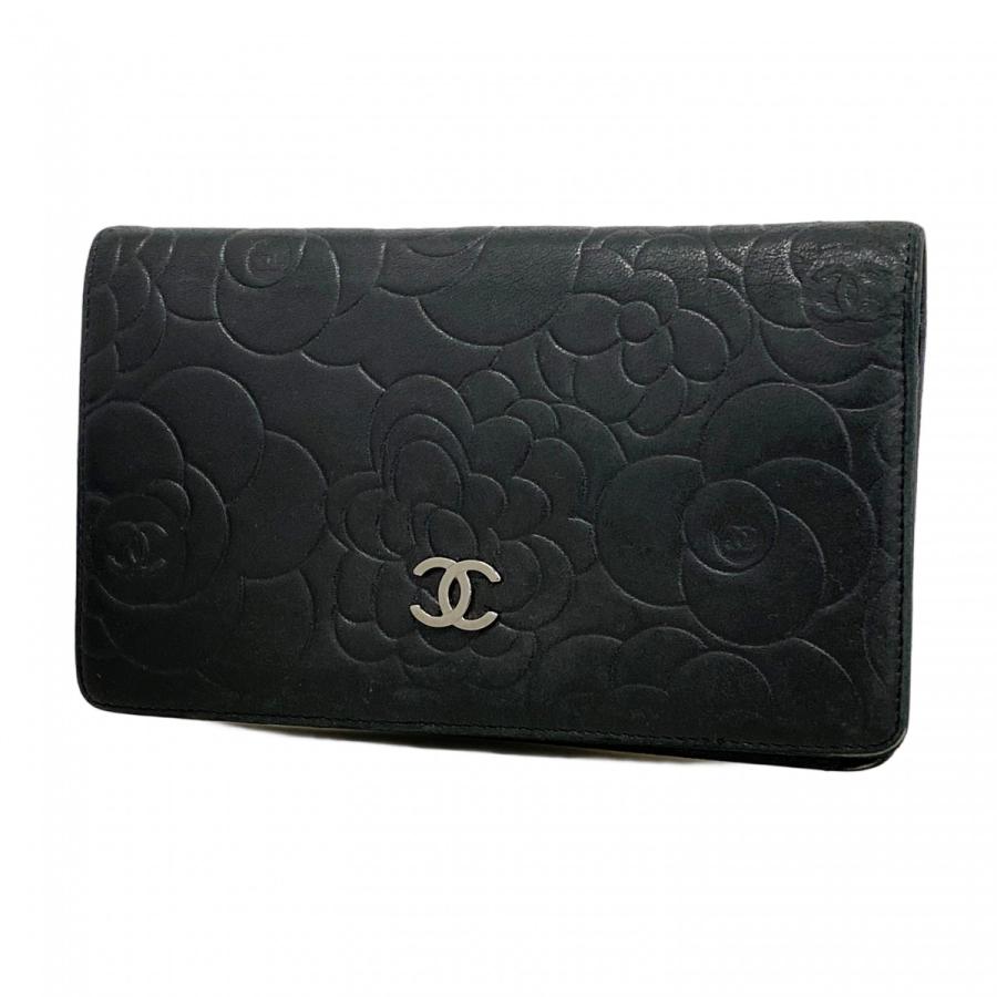 ★SALE【5oe6094】シャネル 長財布 カメリア ラムスキン ブラック シルバー金具【中古】レディース CHANEL（シャネル） ☆最終価格☆SALE【5oe6094】シャネル 長財布