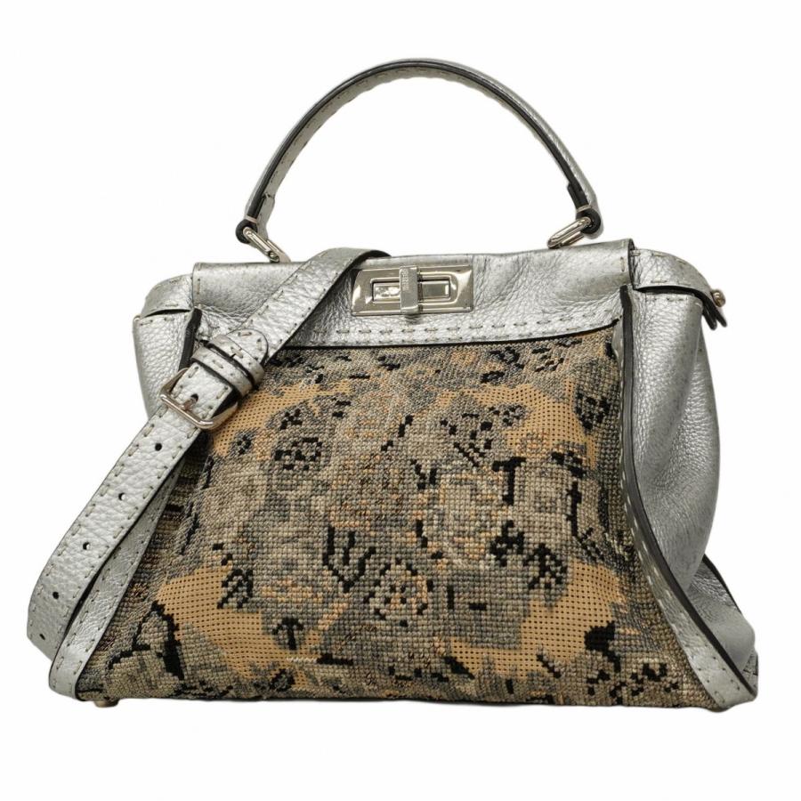 【5pa1113】フェンディ ハンドバッグ ピーカブー キャンバス レザー シルバー シルバー金具 2wayバッグ【中古】レディース FENDI（フェンディ） ☆最終価格【5pa1113】フェンディ ハンドバッグ