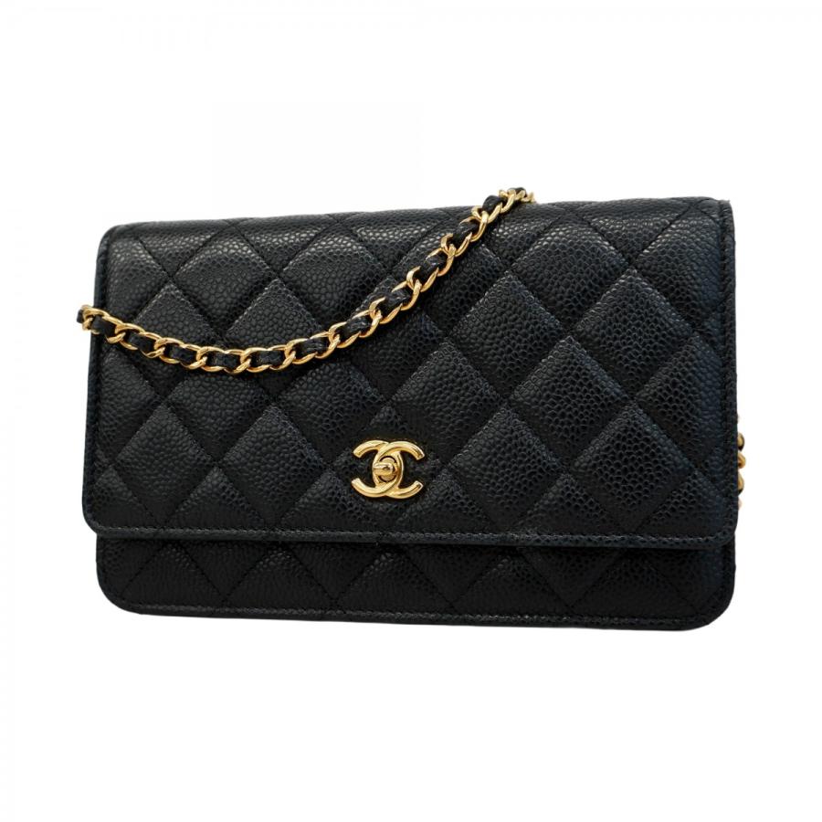 ★SALE【5pa1323-h】シャネル ショルダーウォレット マトラッセ キャビアスキン ブラック ゴールド金具【中古】レディース CHANEL（シャネル） ☆最終価格☆SALE【5pa1323-h】シャネル