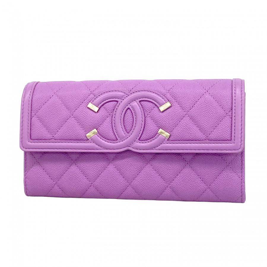 【5pb1510】シャネル 長財布 CCフィリグリー キャビアスキン パープル シャンパンゴールド金具【中古】レディース CHANEL（シャネル） ☆最終価格☆SALE【5pb1510】シャネル 長財布 CC