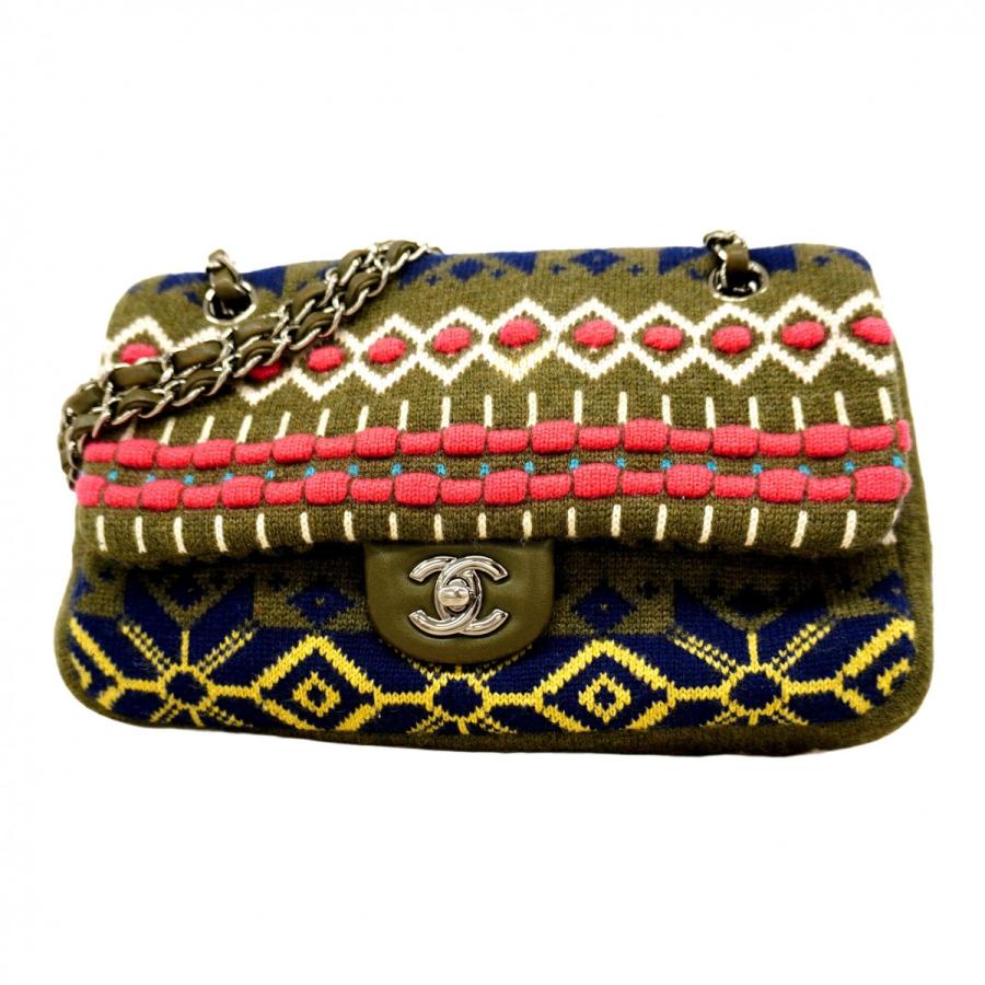 【5pb2636】シャネル ショルダーバッグ Wチェーン ニット カーキ マルチカラー シルバー金具【中古】レディース CHANEL（シャネル） ☆最終価格☆SALE【5pb2636】シャネル ショルダー