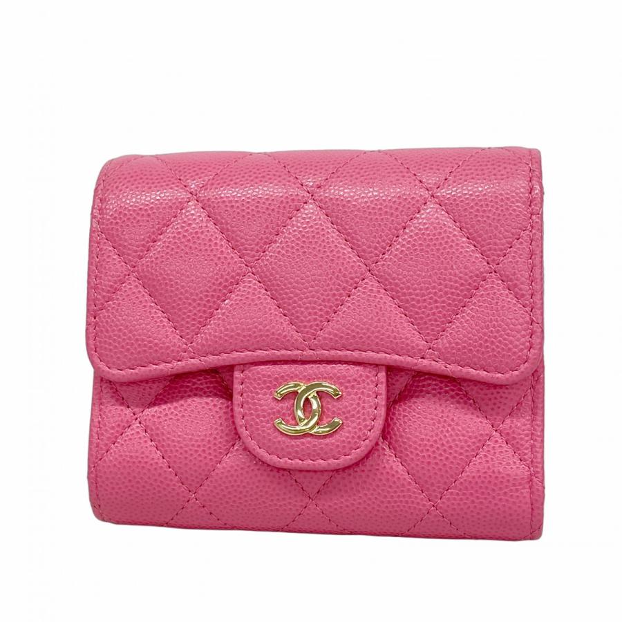 【5pc3152】シャネル 三つ折り財布 マトラッセ キャビアスキン ピンク ゴールド金具【中古】レディース CHANEL（シャネル） 【5pc3152】シャネル 三つ折り財布 マトラッセ