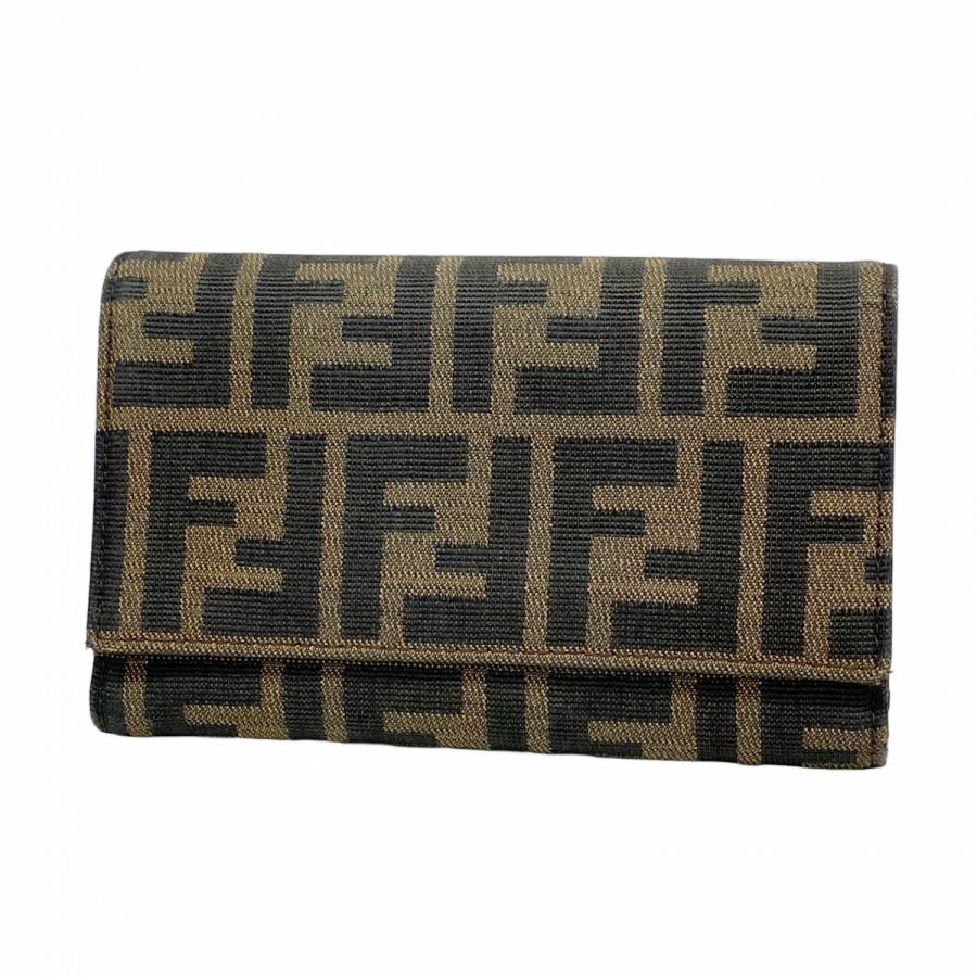 【5pc3215】フェンディ 三つ折り財布 ズッカ ナイロンキャンバス ブラウン ゴールド金具【中古】レディース FENDI（フェンディ） 【5pc3215】フェンディ 三つ折り財布 ズッカ