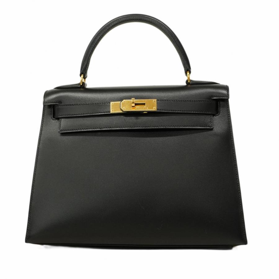 【5pc3529】エルメス ハンドバッグ ケリー28 ボックスカーフ ブラック ゴールド金具 □A刻印【中古】レディース HERMES（エルメス） 【5pc3529】エルメス ハンドバッグ ケリー28