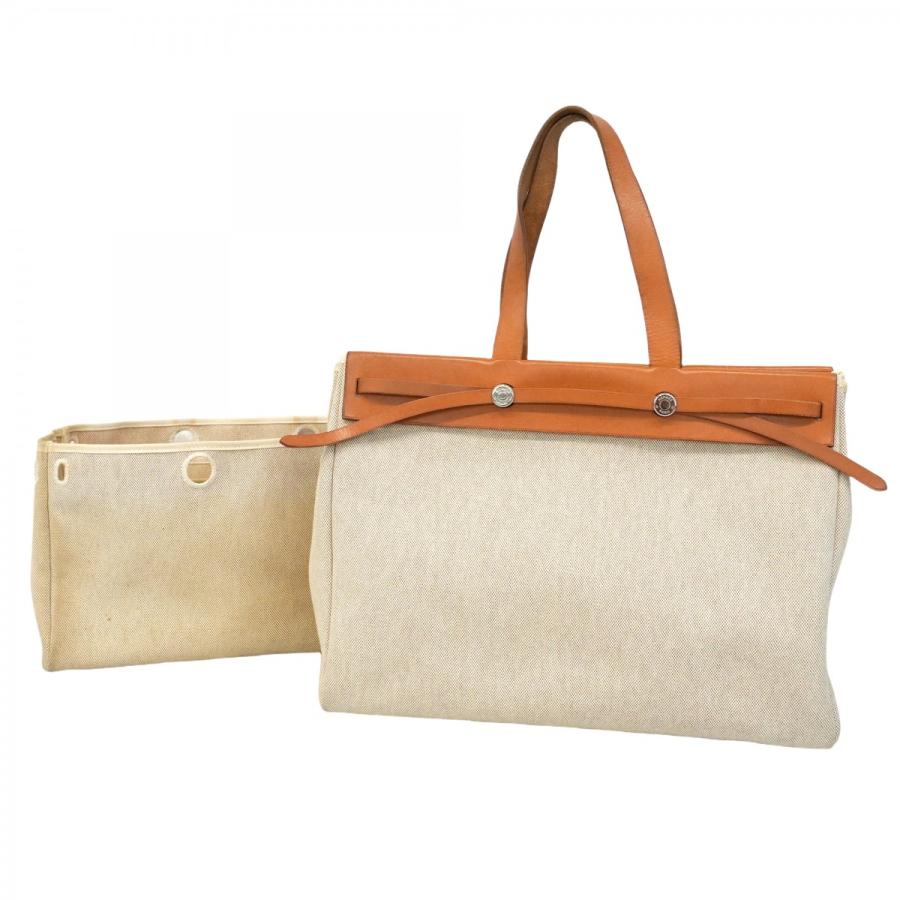エルメス エールバッグ カバスMM トワルアッシュ×レザー シルバー金具 HERMES（エルメス） 【5pc3704】エルメス トートバッグ エールバッグ