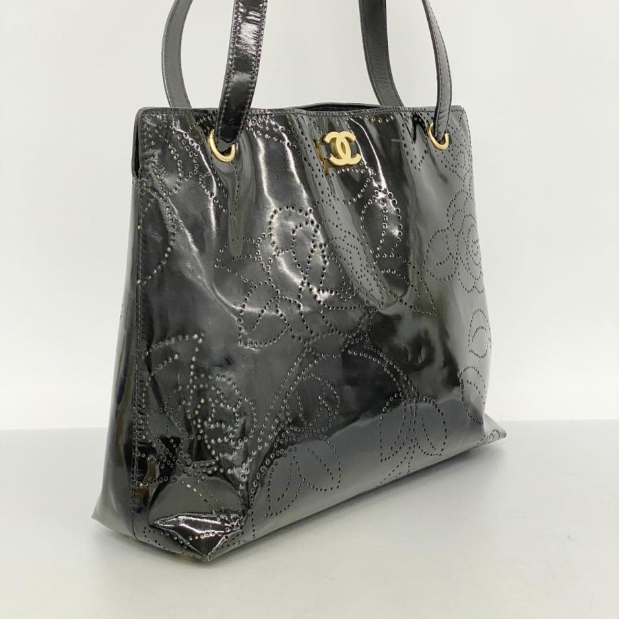 Chanel ブラック パテントレザー ポニーヘア CCロゴ KG28488 Chanel ブラック パテントレザー ポニーヘア CCロゴ KG28488