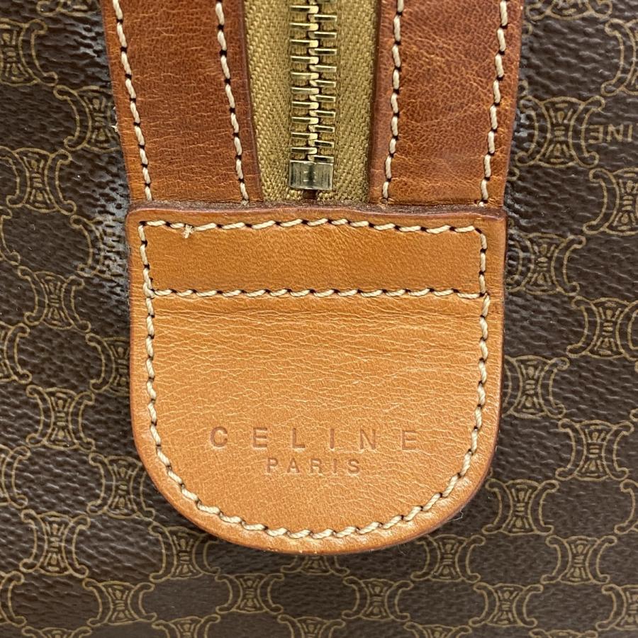 【CELINE】ボストンバッグ　マカダム柄　ゴールド金具　ダークブラウン　南京錠 CELINE セリーヌマカダム柄ミニボストンバッグハンドバッグブラウン