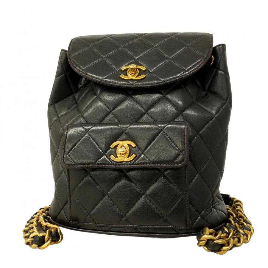 ★SALE【5of6591-h】シャネル リュック・デイパック マトラッセ ラムスキン ブラック ゴールド金具【中古】レディース CHANEL（シャネル） 【6ab0840】シャネル リュック・デイパック