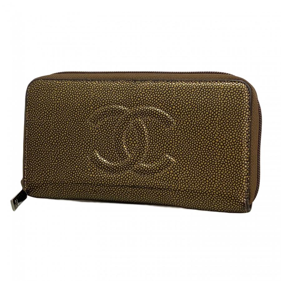 CHANEL ゴールドレザー 大きい二つ折り財布⭐︎正規店付属品全部あり CHANEL】【ゴールド金具】シャネル『チェーン付 ウォレット