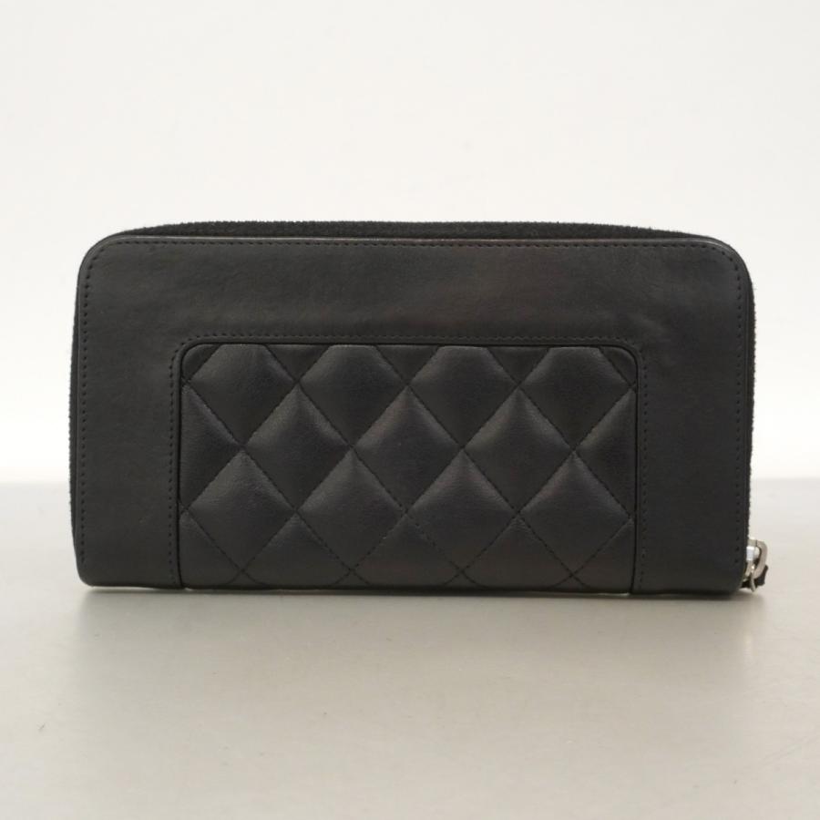 【6da0758-k】シャネル 長財布 マドモアゼル ラムスキン ブラック シルバー金具【中古】レディース CHANEL（シャネル） 【6da0758-k】シャネル 長財布 マドモアゼル