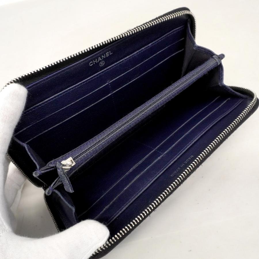 【6da0758-k】シャネル 長財布 マドモアゼル ラムスキン ブラック シルバー金具【中古】レディース CHANEL（シャネル） 【6da0758-k】シャネル 長財布 マドモアゼル
