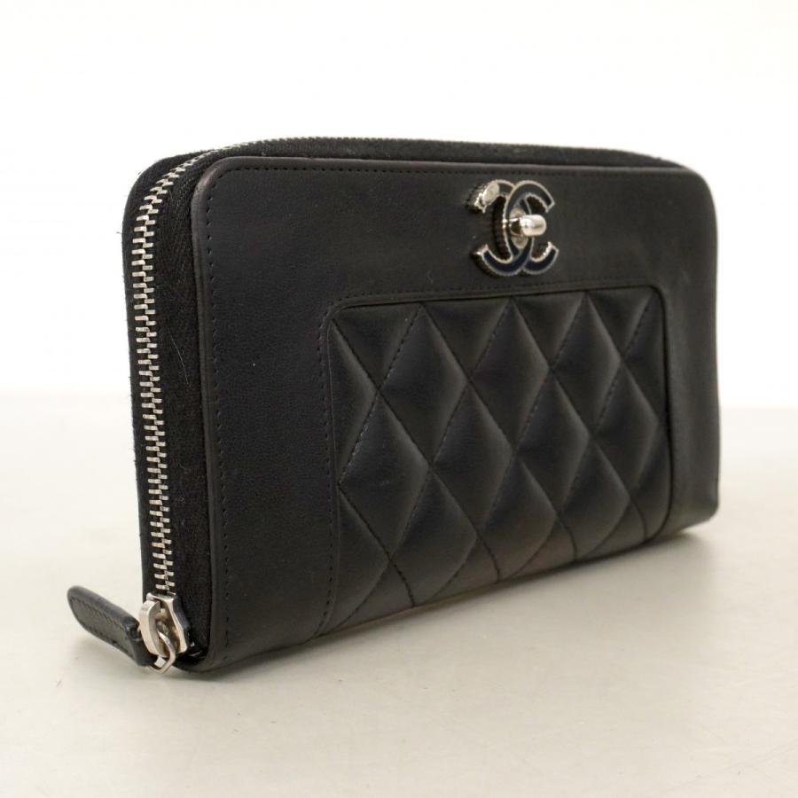 【6da0758-k】シャネル 長財布 マドモアゼル ラムスキン ブラック シルバー金具【中古】レディース CHANEL（シャネル） 【6da0758-k】シャネル 長財布 マドモアゼル