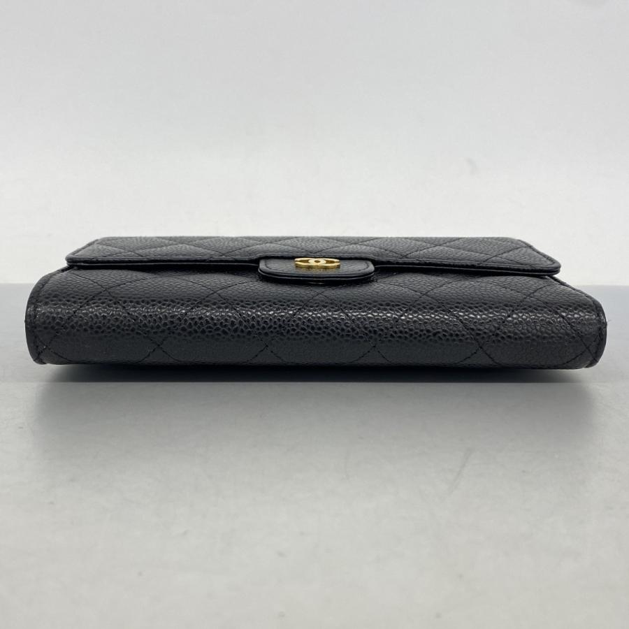 ★SALE【6db1086-k】シャネル 三つ折り長財布 マトラッセ キャビアスキン ブラック ゴールド金具【中古】レディース CHANEL（シャネル） 【6db1086-k】シャネル 三つ折り長財布 マトラッセ