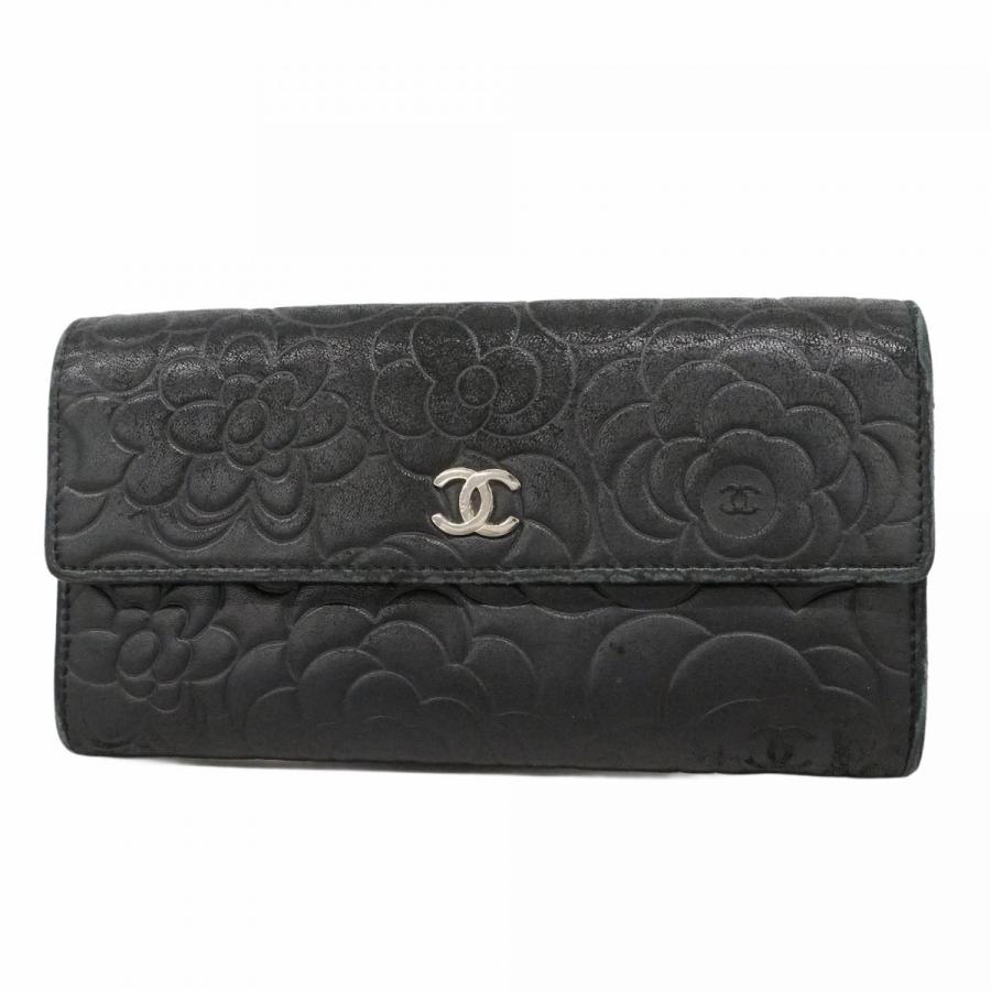 シャネル 長財布 ブラック カメリア ラムスキン 極上品】CHANEL⭐シャネル【カメリア】長財布⭐ラムスキン ブラック 黒