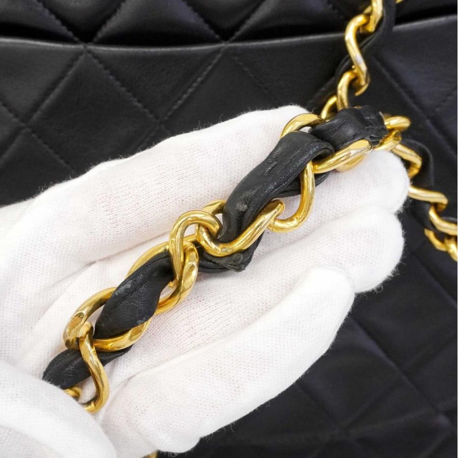 【6db1318-h】シャネル ショルダーバッグ デカマトラッセ Wチェーン ラムスキン ブラック ゴールド金具【中古】レディース CHANEL（シャネル） 【6db1318-h】シャネル ショルダーバッグ デカ
