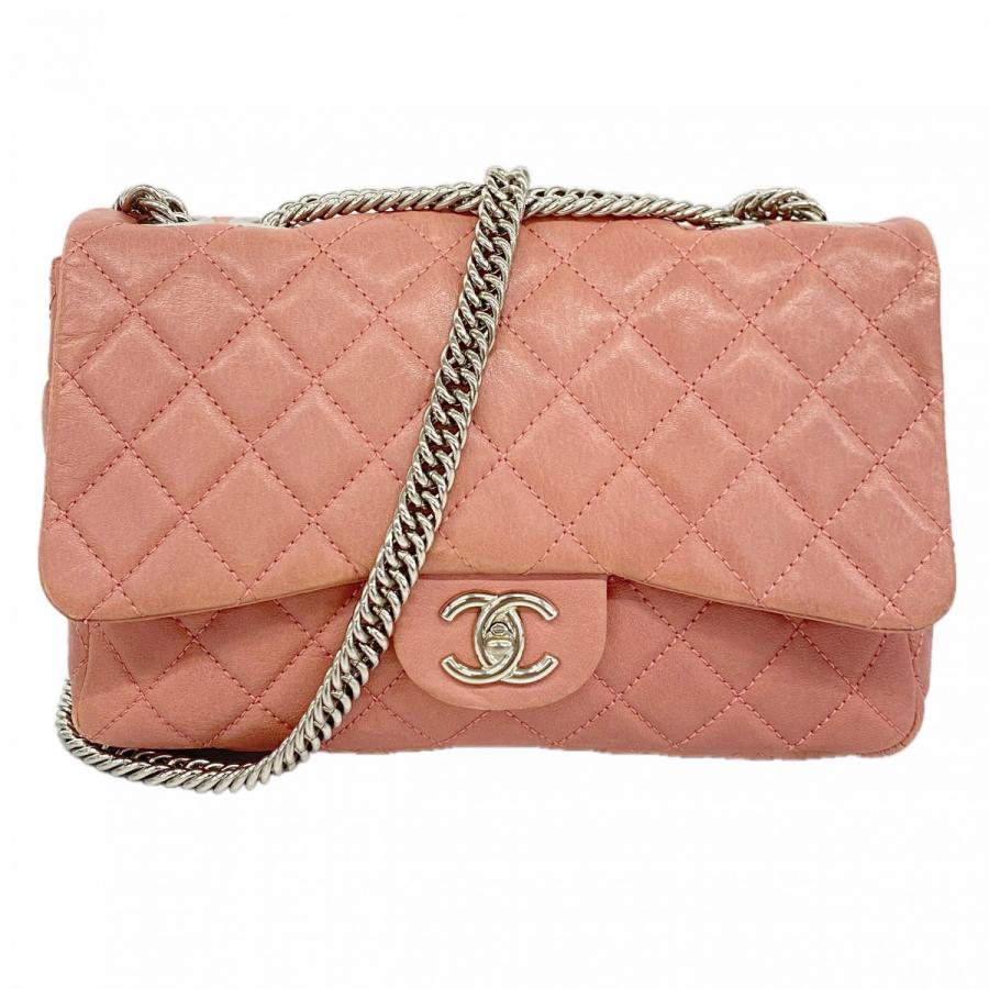★SALE【6db1639-k】シャネル ショルダーバッグ マトラッセ Wチェーン レザー ピンク シルバー金具【中古】レディース CHANEL（シャネル） ☆SALE【6db1639-k】シャネル ショルダーバッグ