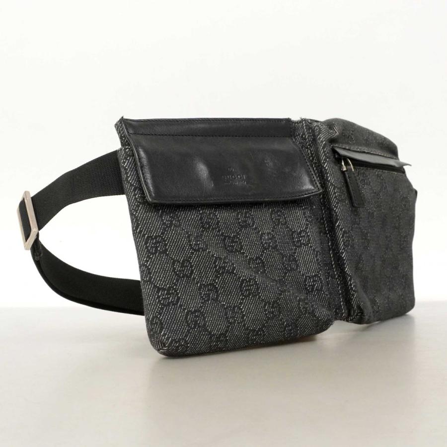 【6db2138-k】グッチ ウエストバッグ 28566 デニム ブラック シルバー金具【中古】レディース_1