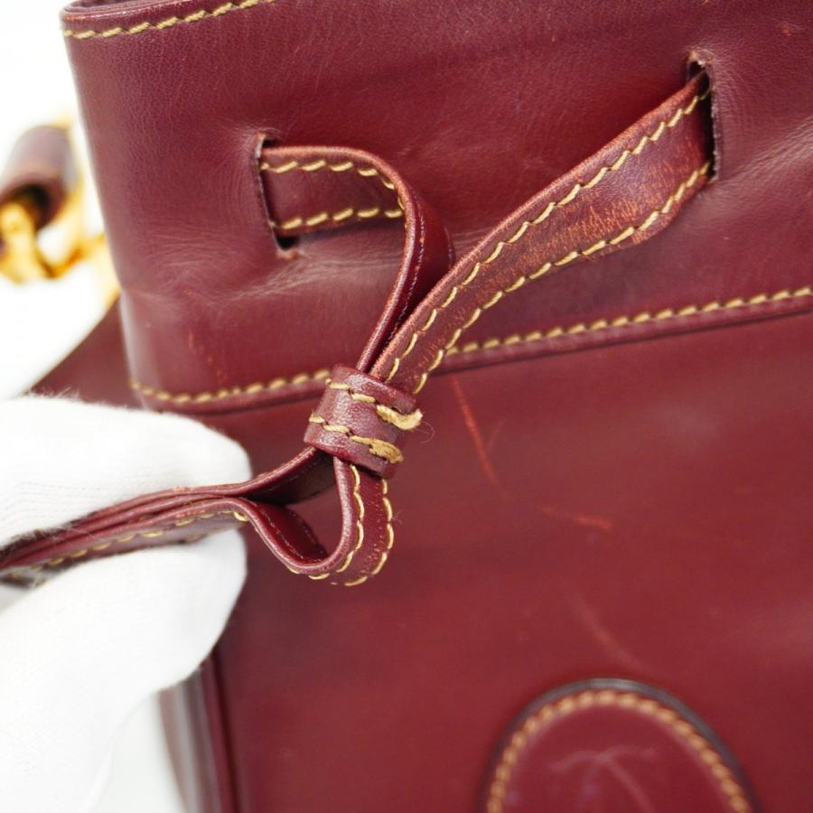 【6db2147】カルティエ ショルダーバッグ マスト レザー ボルドー ゴールド金具【中古】レディース Cartier - 【6db2147】カルティエ ショルダーバッグ マスト レザー