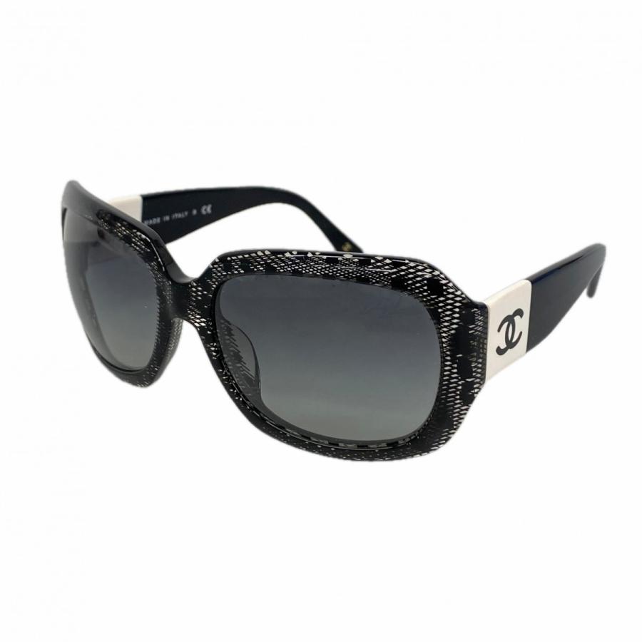 【6dc2401】シャネル サングラス 5146-A プラスチック ブラック ホワイト シルバー金具【中古】レディース CHANEL（シャネル） 【6dc2401】シャネル サングラス 5146-A
