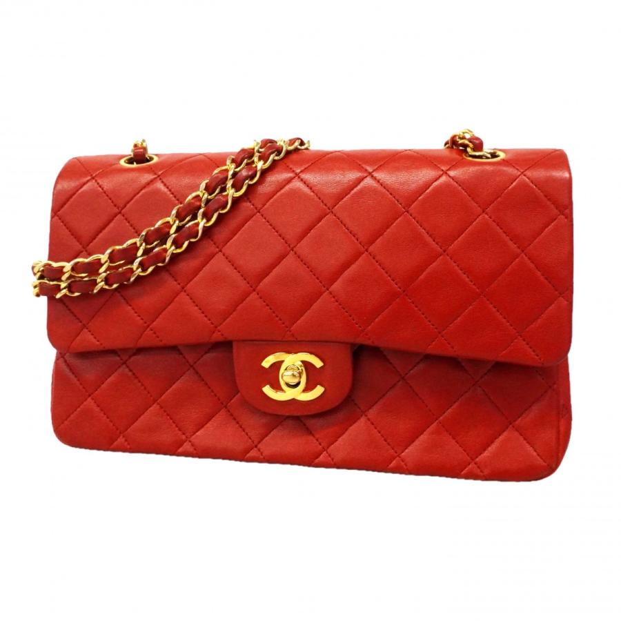 【6dc2541】シャネル ショルダーバッグ マトラッセ Wフラップ Wチェーン ラムスキン レッド ゴールド金具【中古】レディース CHANEL（シャネル） ☆最終価格☆SALE【6dc2541】シャネル ショルダー