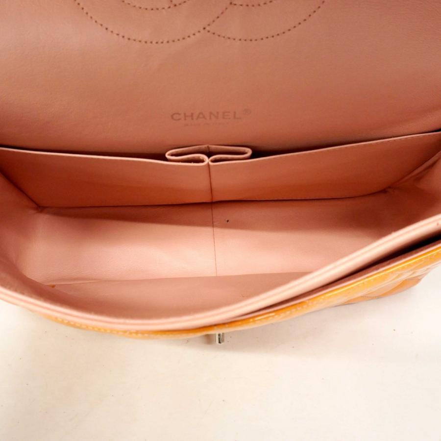 【6dc3077-k】シャネル ショルダーバッグ デカマトラッセ Wフラップ Wチェーン パテントレザー オレンジ シルバー金具【中古】レディース CHANEL - 【6dc3077-k】シャネル ショルダーバッグ デカマトラッセ W