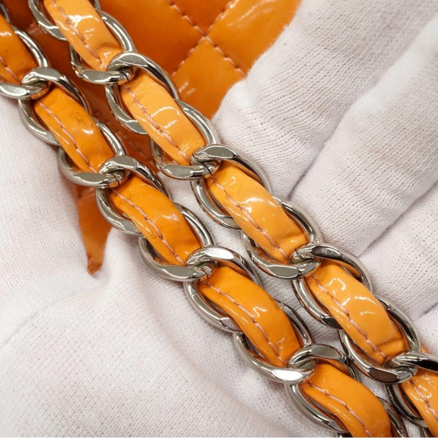 【6dc3077-k】シャネル ショルダーバッグ デカマトラッセ Wフラップ Wチェーン パテントレザー オレンジ シルバー金具【中古】レディース CHANEL（シャネル） 【6dc3077-k】シャネル ショルダーバッグ デカ
