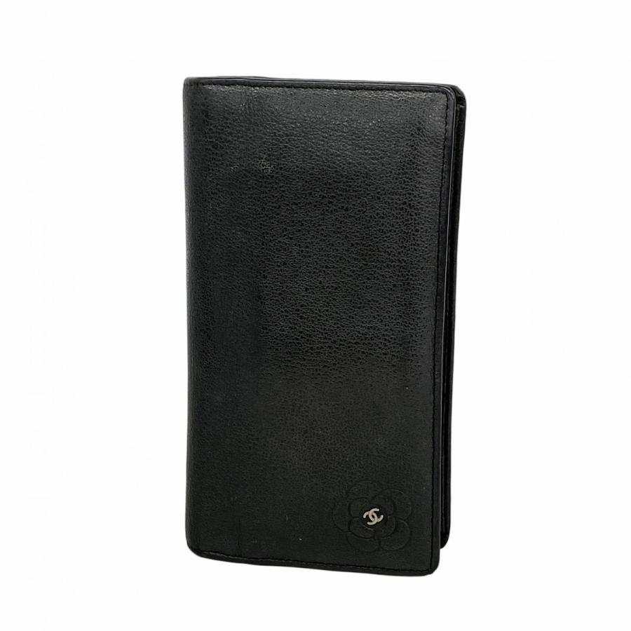 【6dc3368-k】シャネル 長財布 カメリア レザー ブラック シルバー金具【中古】レディース CHANEL（シャネル） 【6dc3368-k】シャネル 長財布 カメリア レザー