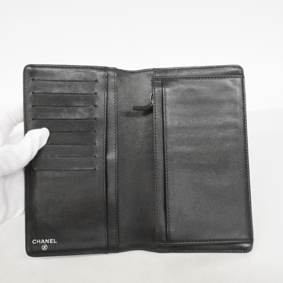 【6dc3586】シャネル 長財布 ラムスキン ブラック シルバー金具【中古】メンズ レディース ユニセックス CHANEL（シャネル） 【6dc3586】シャネル 長財布 ラムスキン ブラック
