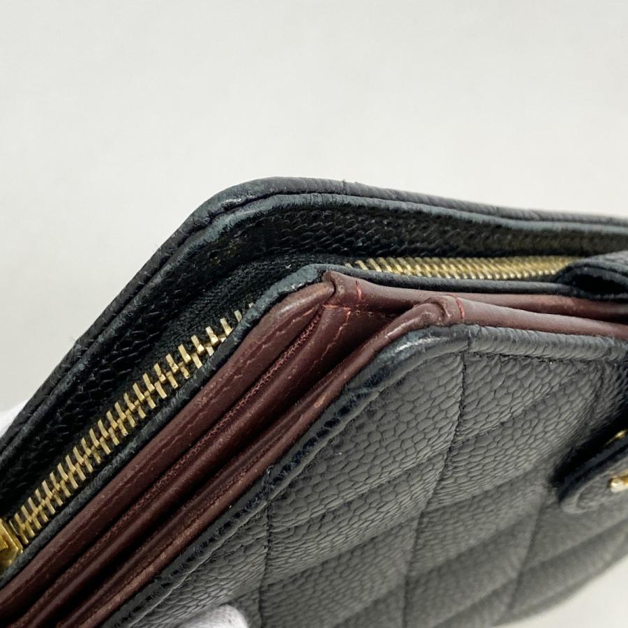 【6dc3768-k】シャネル 三つ折り財布 マトラッセ キャビアスキン ブラック ゴールド金具【中古】レディース CHANEL（シャネル） 【6dc3768-k】シャネル 三つ折り財布 マトラッセ