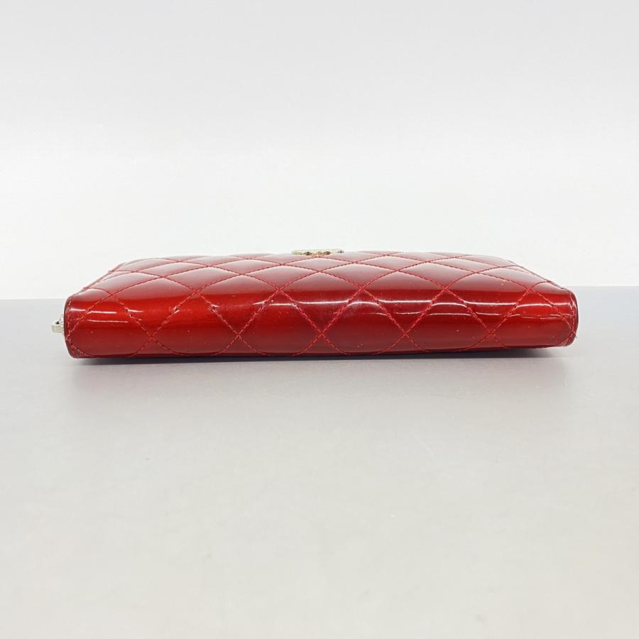 【6dd4822】シャネル 長財布 マトラッセ ブリリアント パテントレザー レッド シルバー金具【中古】レディース CHANEL（シャネル） 【6dd4822】シャネル 長財布 マトラッセ