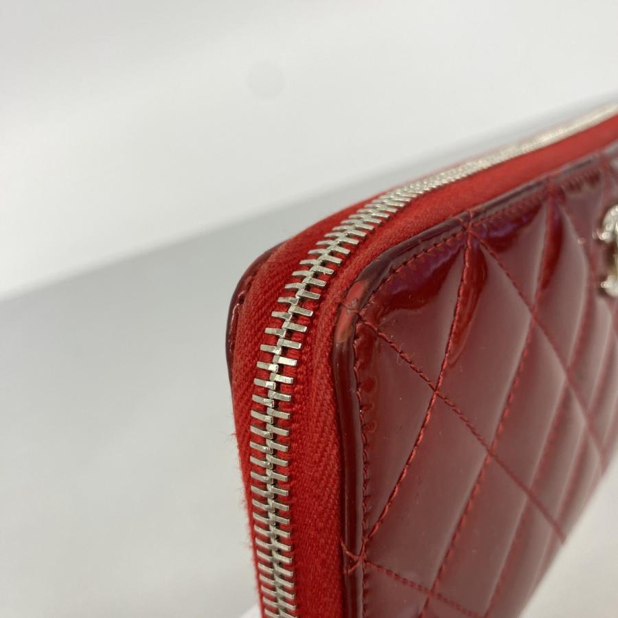 【6dd4822】シャネル 長財布 マトラッセ ブリリアント パテントレザー レッド シルバー金具【中古】レディース CHANEL（シャネル） 【6dd4822】シャネル 長財布 マトラッセ