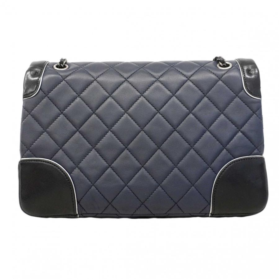 ★SALE 【6dd4856】シャネル ショルダーバッグ マトラッセ Wチェーン ラムスキン ネイビー ブラック シルバー金具【中古】レディース_10