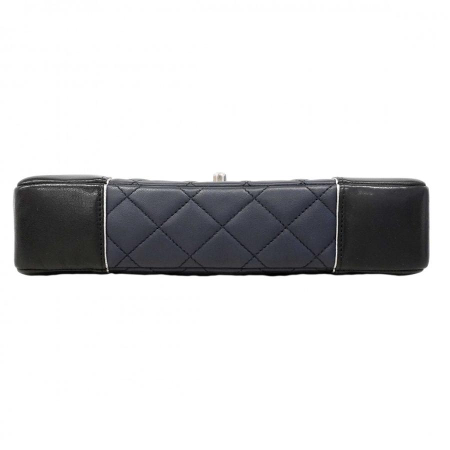 ★SALE 【6dd4856】シャネル ショルダーバッグ マトラッセ Wチェーン ラムスキン ネイビー ブラック シルバー金具【中古】レディース_2
