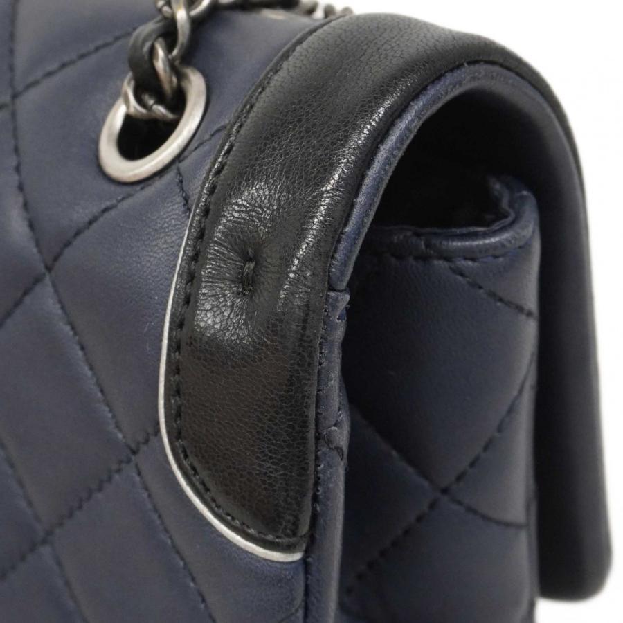 ★SALE 【6dd4856】シャネル ショルダーバッグ マトラッセ Wチェーン ラムスキン ネイビー ブラック シルバー金具【中古】レディース_5