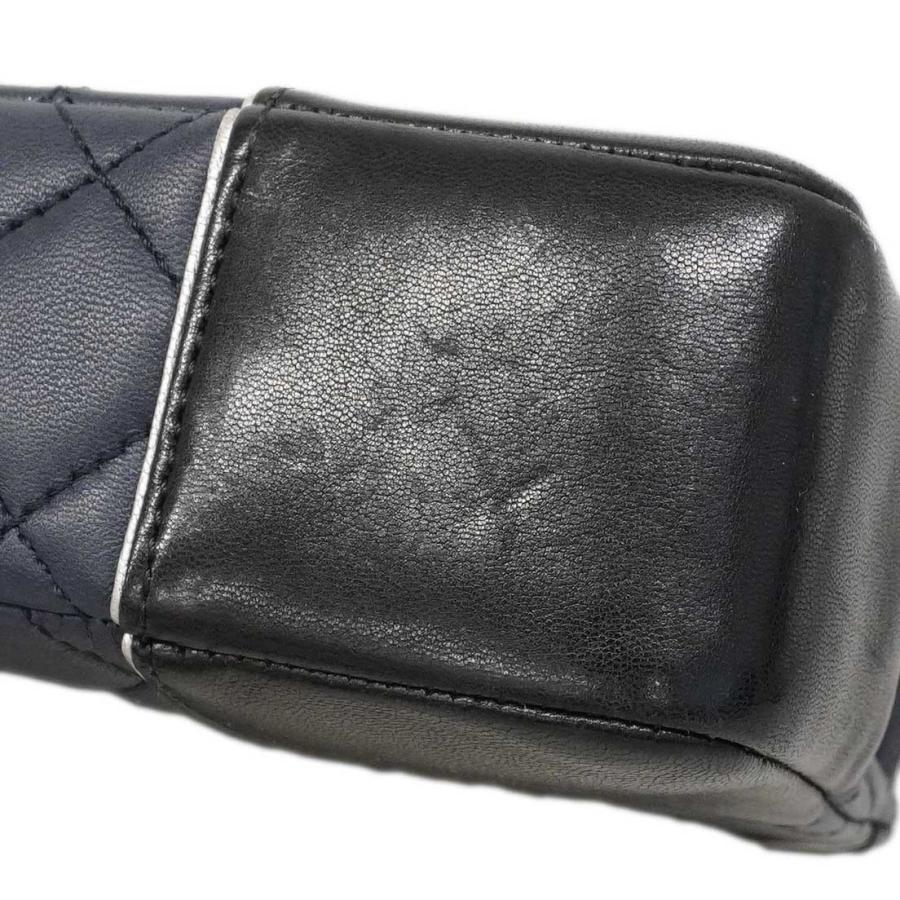 ★SALE 【6dd4856】シャネル ショルダーバッグ マトラッセ Wチェーン ラムスキン ネイビー ブラック シルバー金具【中古】レディース_6
