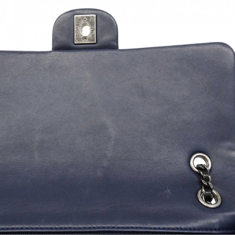 ★SALE 【6dd4856】シャネル ショルダーバッグ マトラッセ Wチェーン ラムスキン ネイビー ブラック シルバー金具【中古】レディース_7