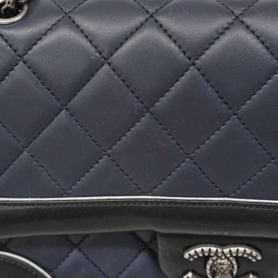 ★SALE 【6dd4856】シャネル ショルダーバッグ マトラッセ Wチェーン ラムスキン ネイビー ブラック シルバー金具【中古】レディース_8