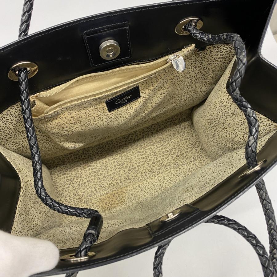 【6dd4944】カルティエ トートバッグ パンテール レザー ブラック シルバー金具【中古】レディース