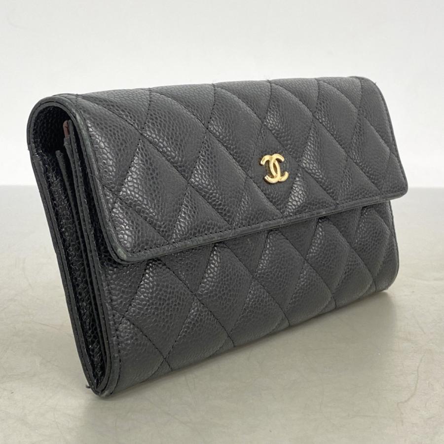 【6dc3359-k】シャネル 財布 マトラッセ キャビアスキン ブラック ゴールド金具【中古】レディース CHANEL - 【6dc3359-k】シャネル 財布 マトラッセ キャビアスキン