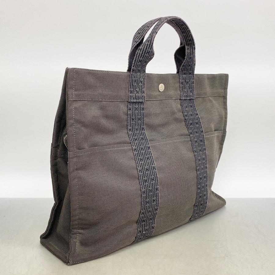 【6ee5952-k】エルメス トートバッグ エールラインMM キャンバス グレー シルバー金具【中古】メンズ レディース ユニセックス_1