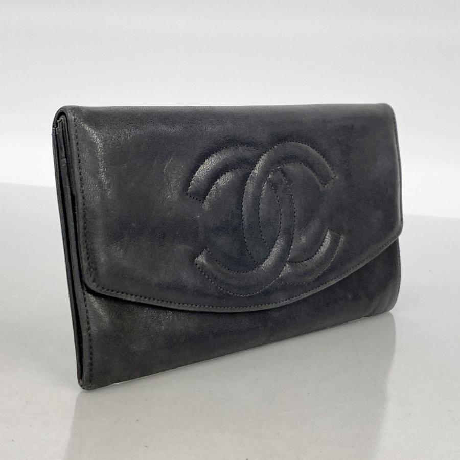 CHANEL 【5ge6246-h】シャネル 長札入れ ラムスキン ブラック ゴールド  