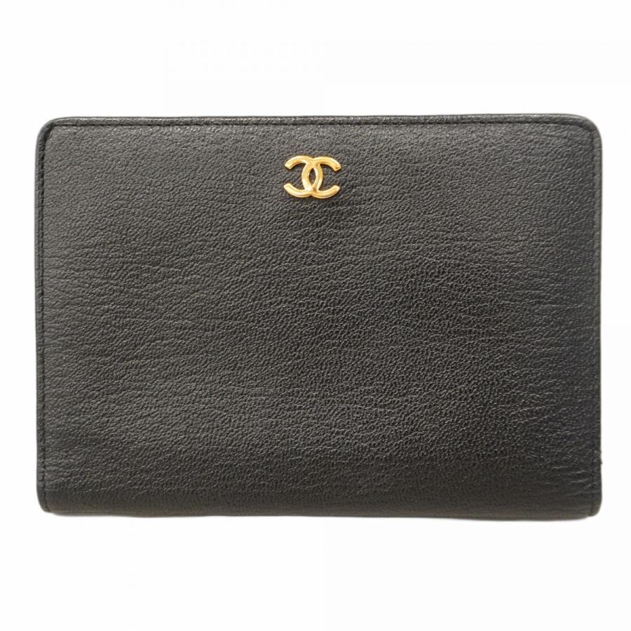 CHANEL 【5ge6380-h】シャネル 財布 レザー ブラック ゴールド金具  