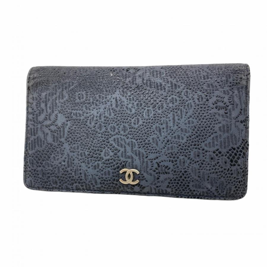 CHANEL 【5ma0606】シャネル 長財布 レザー ネイビー シルバー金具  