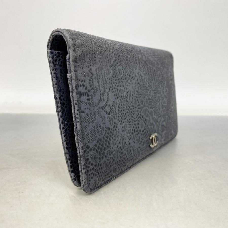 CHANEL 【5ma0606】シャネル 長財布 レザー ネイビー シルバー金具  