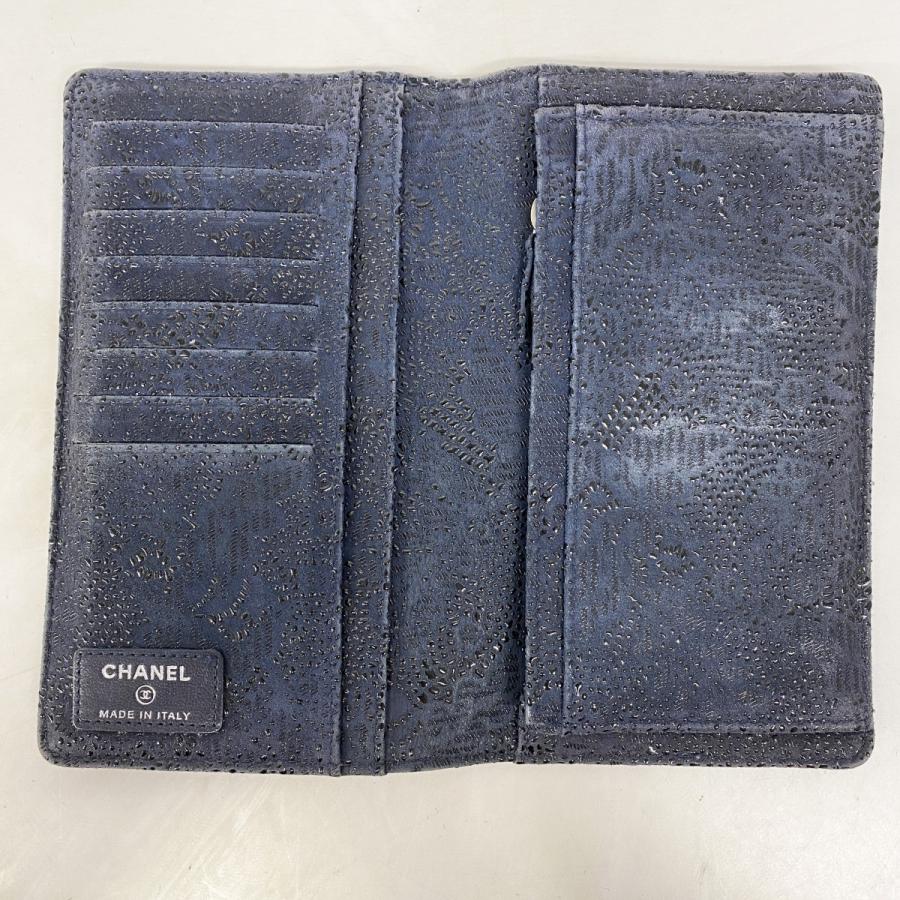 CHANEL 【5ma0606】シャネル 長財布 レザー ネイビー シルバー金具  