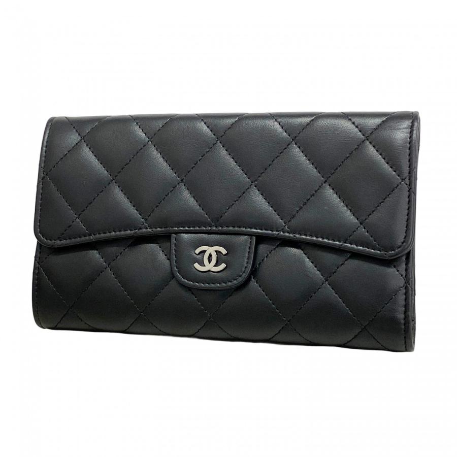 CHANEL 【5md5157-h】シャネル 三つ折り長財布 マトラッセ ラムスキン